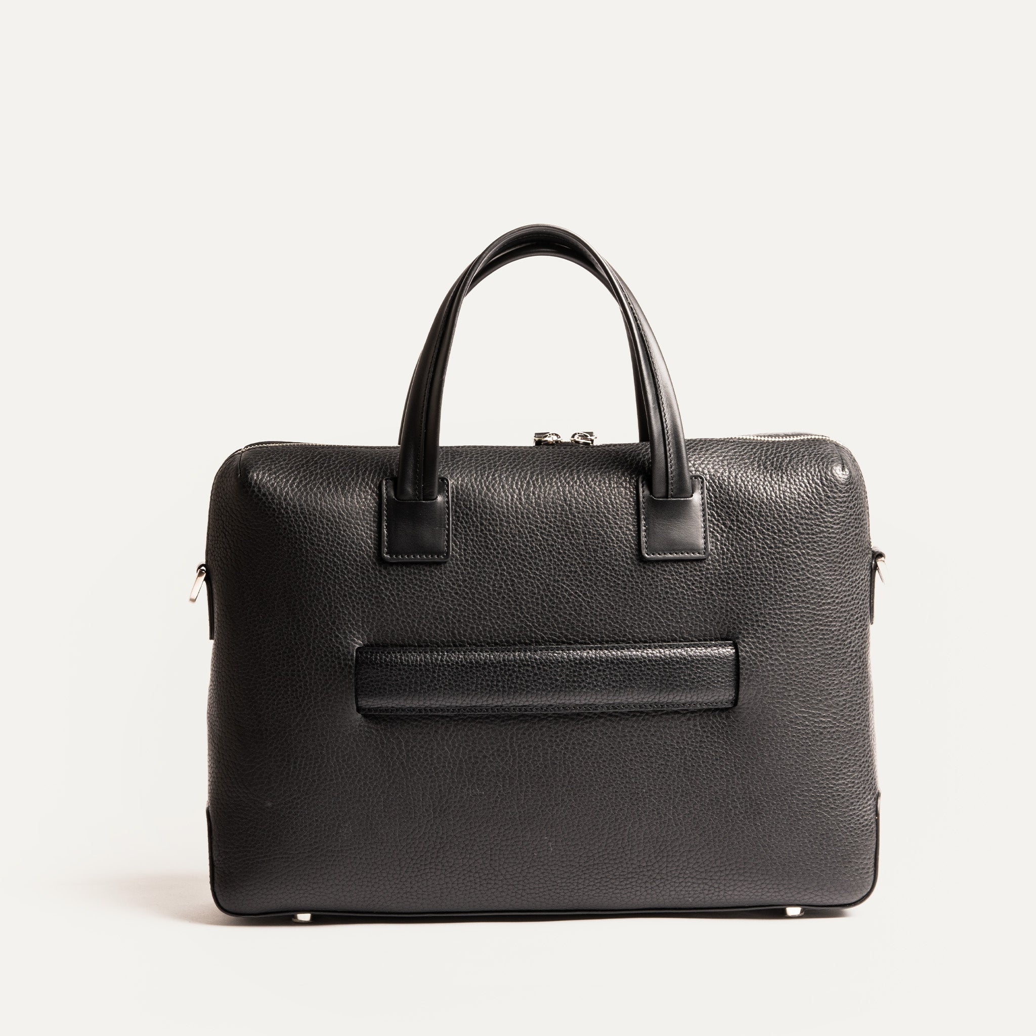 Porte-document en cuir noir haut de gamme avec un passant trolley.