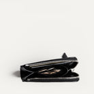 Porte monnaie femme en cuir noir, fermeture zip et poche centrale pour pièces