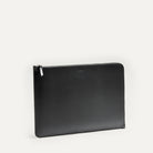 Pochette ordinateur en cuir pleine fleur noire, format 13 et 14 pouces, design intemporel.