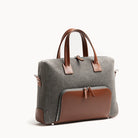 Porte documents en toile sergée gris et cuir lisse cognac