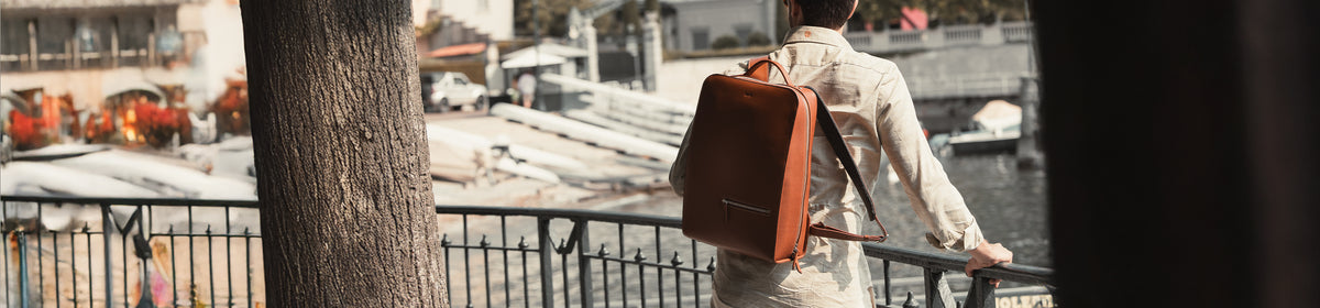 Smooth leather backpack ~ MATTEO - CHESTNUT