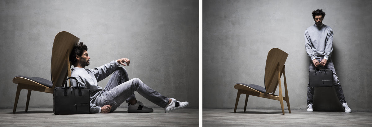 DIEGO | Toile grise & cuir cognac