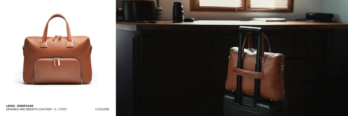grained and smooth leather briefcase by lundi