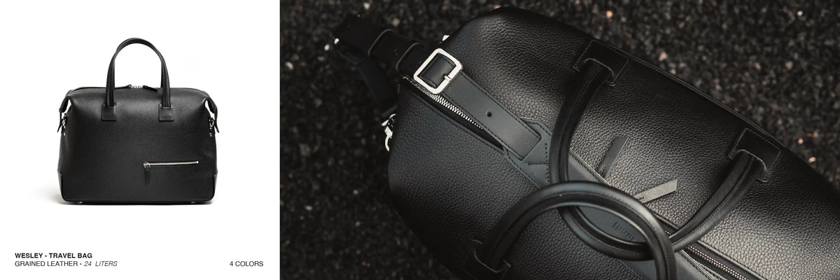 grained leather travel bag by lundi