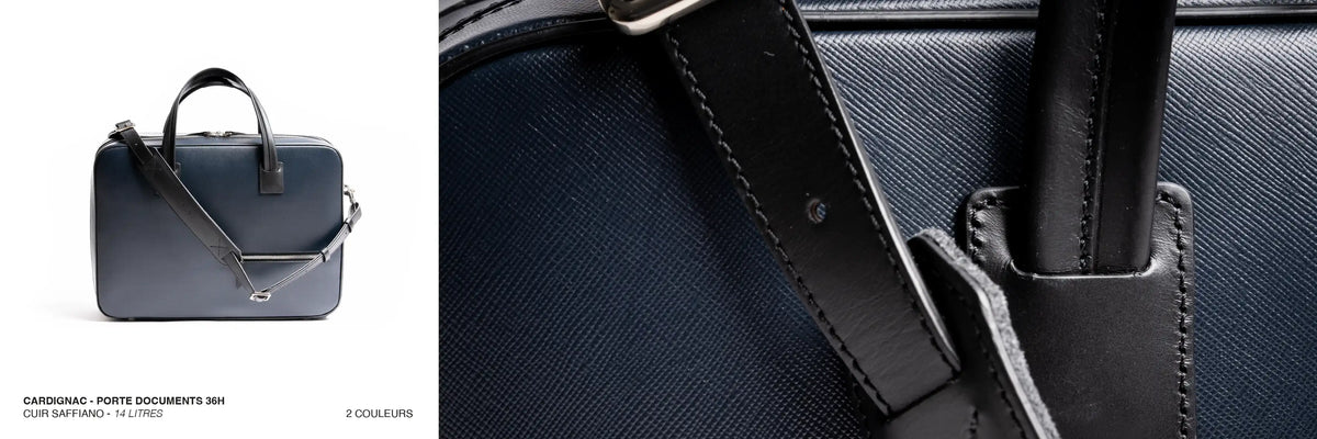 porte documents en cuir saffiano de la marque lundi