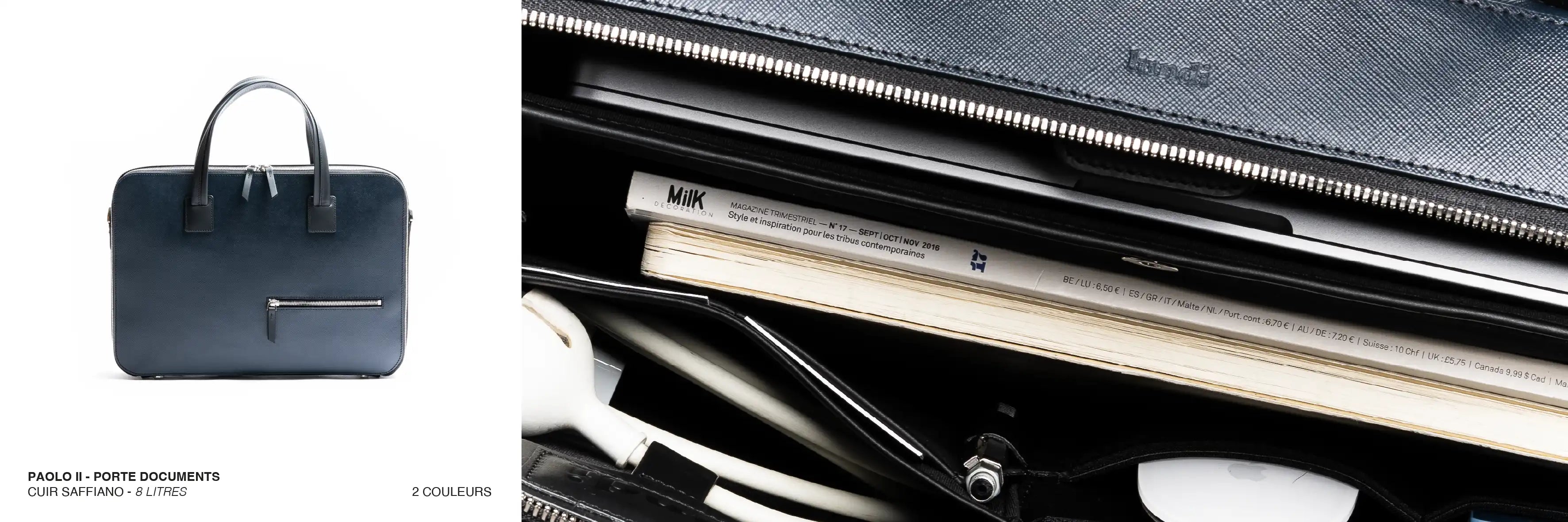 porte documents en cuir saffiano de la marque lundi