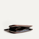 Portefeuille femme luxe​ ouvert avec un compartiment pièce, billet et carte bancaire - look raffiné.